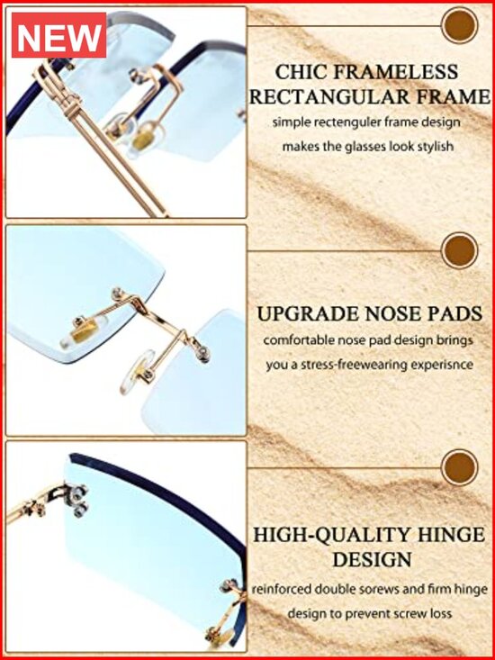 4 Pairs Rimless Rectangle Sunglasses Frameless Square Shades Eyewear for Women main image 6